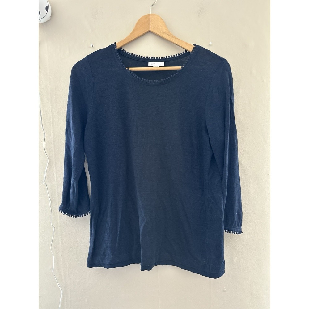 J Jill Love Linen Top Size S Black Casual Everyday Minimalist‎ Capsule Natural
